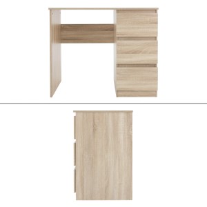ML-Design Schreibtisch Sonoma-Eiche mit 3 Schubladen, 90x76x50 cm. Arbeitstisch für Büro und Jugendzimmer.