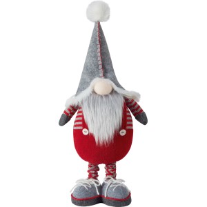Stehender Stoff-Wichtel in Rot-Grau mit langer Mütze, 44 cm, Weihnachtsdekoration.