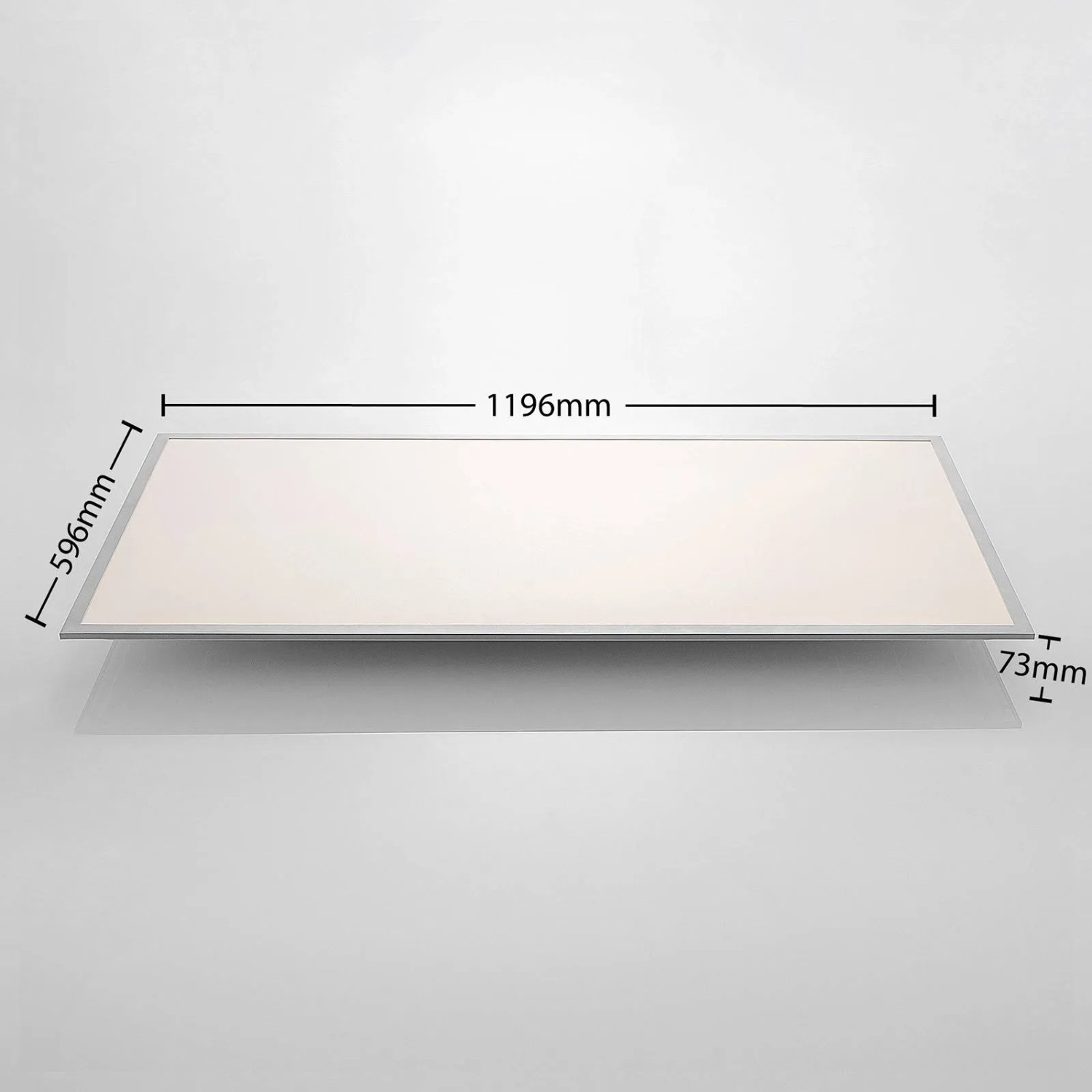 Weißes Lindby LED Panel Stenley mit Maßangaben für die Küchenbeleuchtung.