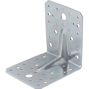 Verzinkter Winkelverbinder mit Sicke, 105x105x90 mm, für stabile Eckverbindungen.