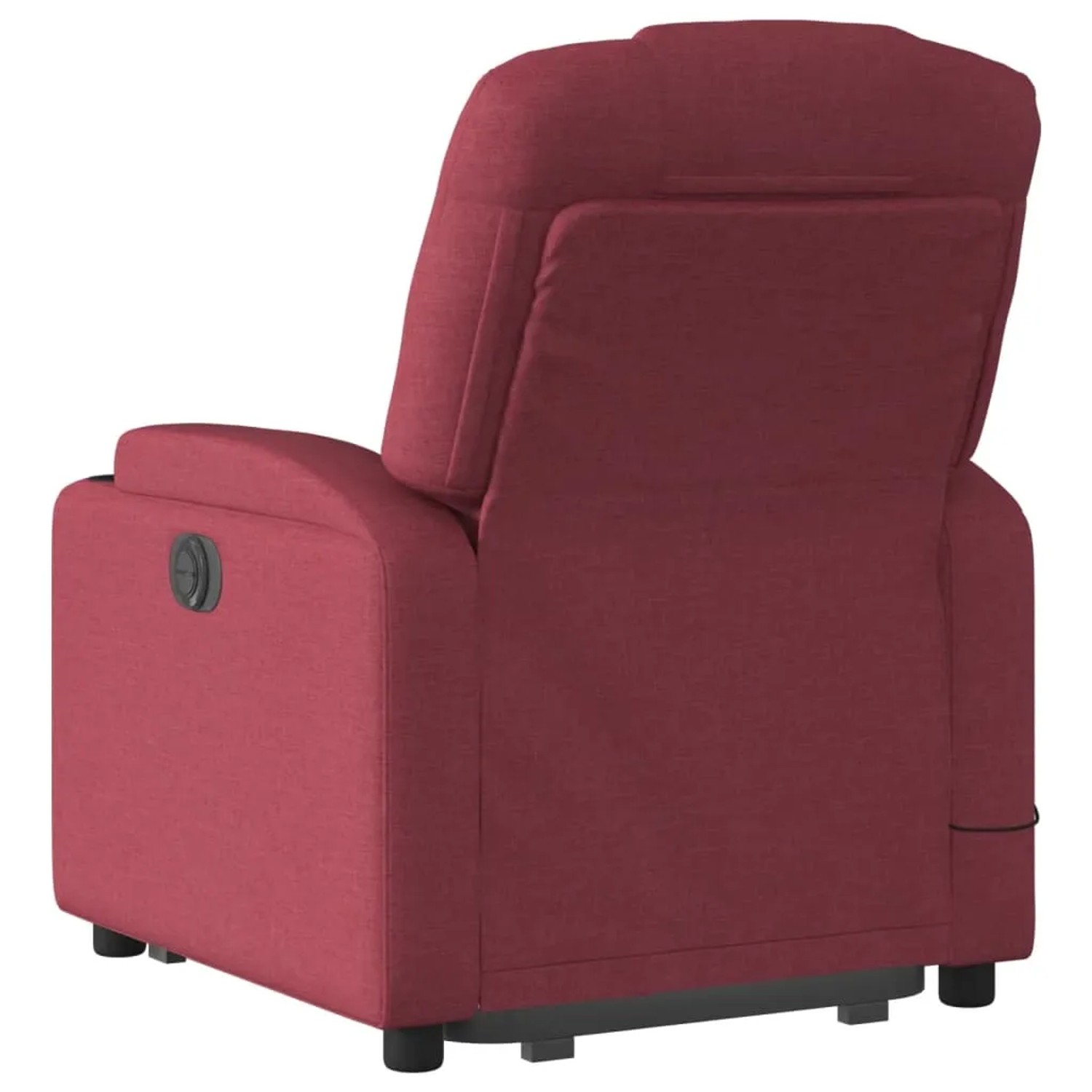 Elektrischer Massagesessel mit Aufstehhilfe, weinrot, Stoffbezug, Rückansicht.
