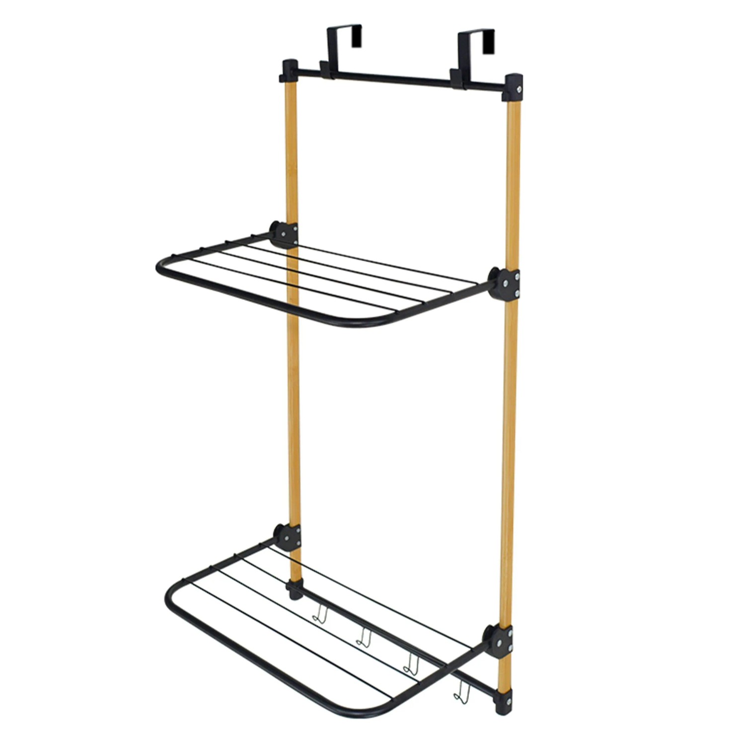 Relaxdays Türwäscheständer Stahl Bambus Kunststoff Schwarz Natur Klappbar Hängend 2 Flügel 91 cm x 45 cm x 30 cm 1,2 kg