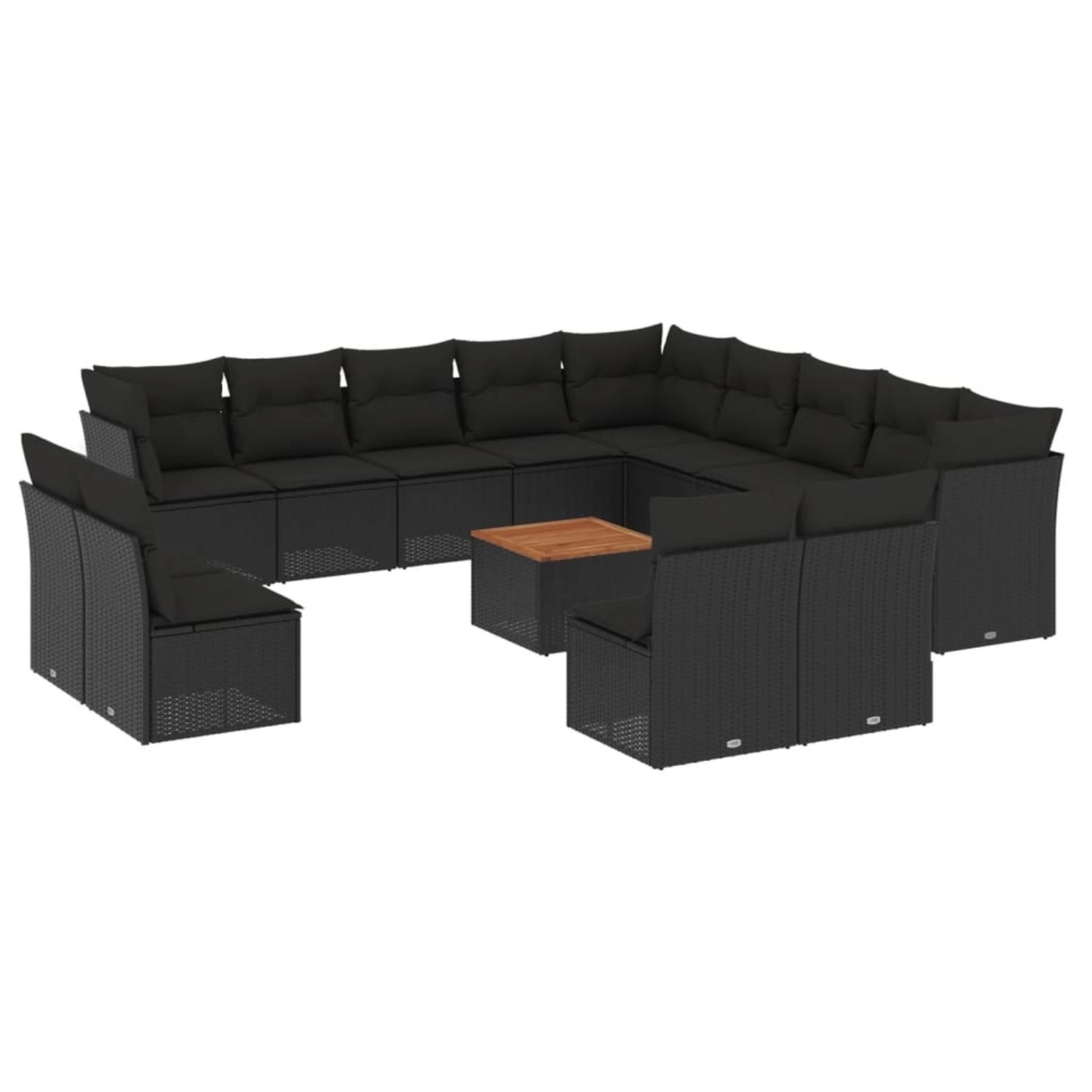 vidaXL 14-tlg Garten-Sofagarnitur mit Kissen Schwarz Poly Rattan Modell 25