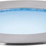 Runder Paulmann Plug & Shine RGBW Bodeneinbaustrahler aus Metall mit blauem Licht, geeignet für den Außenbereich.