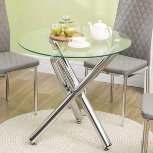HOMCOM Esstisch rund, Ø80 cm, mit transparenter Glasplatte und gekreuzten Stahlbeinen. Für 4 Personen.