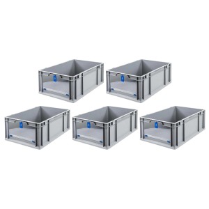 Sparset: 5 graue Euroboxen NextGen Insight Cover, 44 Liter, für Lagerung und Transport.