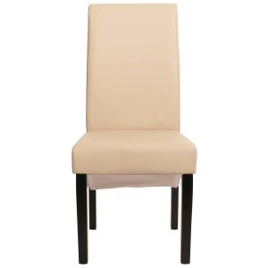 MCW Esszimmerstuhl M37 6er-Set, Creme Leder, dunkle Holzfüße, Polsterstuhl.