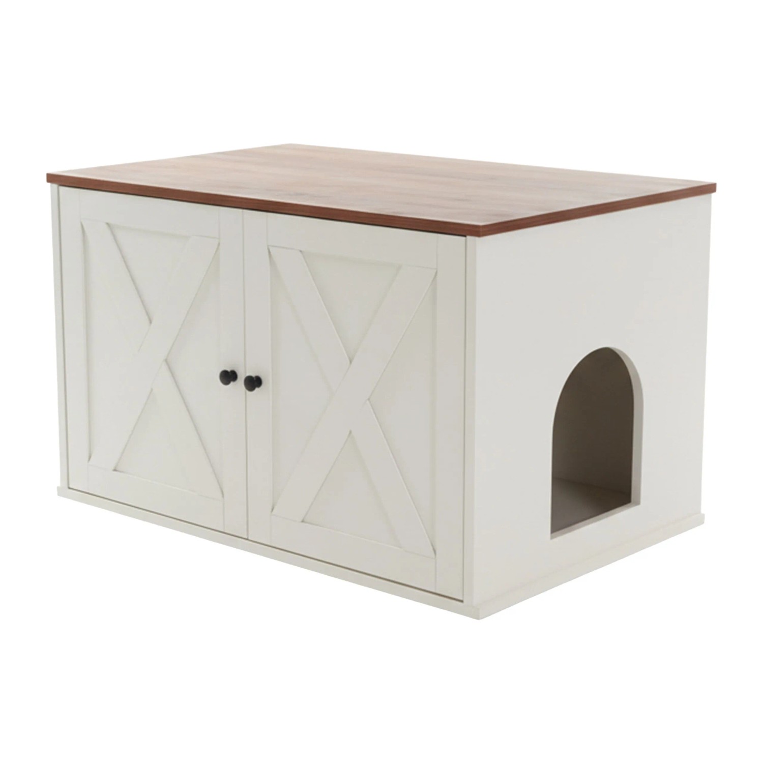 Relaxdays Katzenschrank MDF Weiß Braun mit Trennwand 50 cm x 80 cm x 53 cm