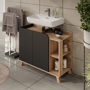 Vicco Waschbeckenunterschrank Karen, Sonoma/Anthrazit, 80 cm breit, mit 2 Türen. Badmöbel für mehr Stauraum.