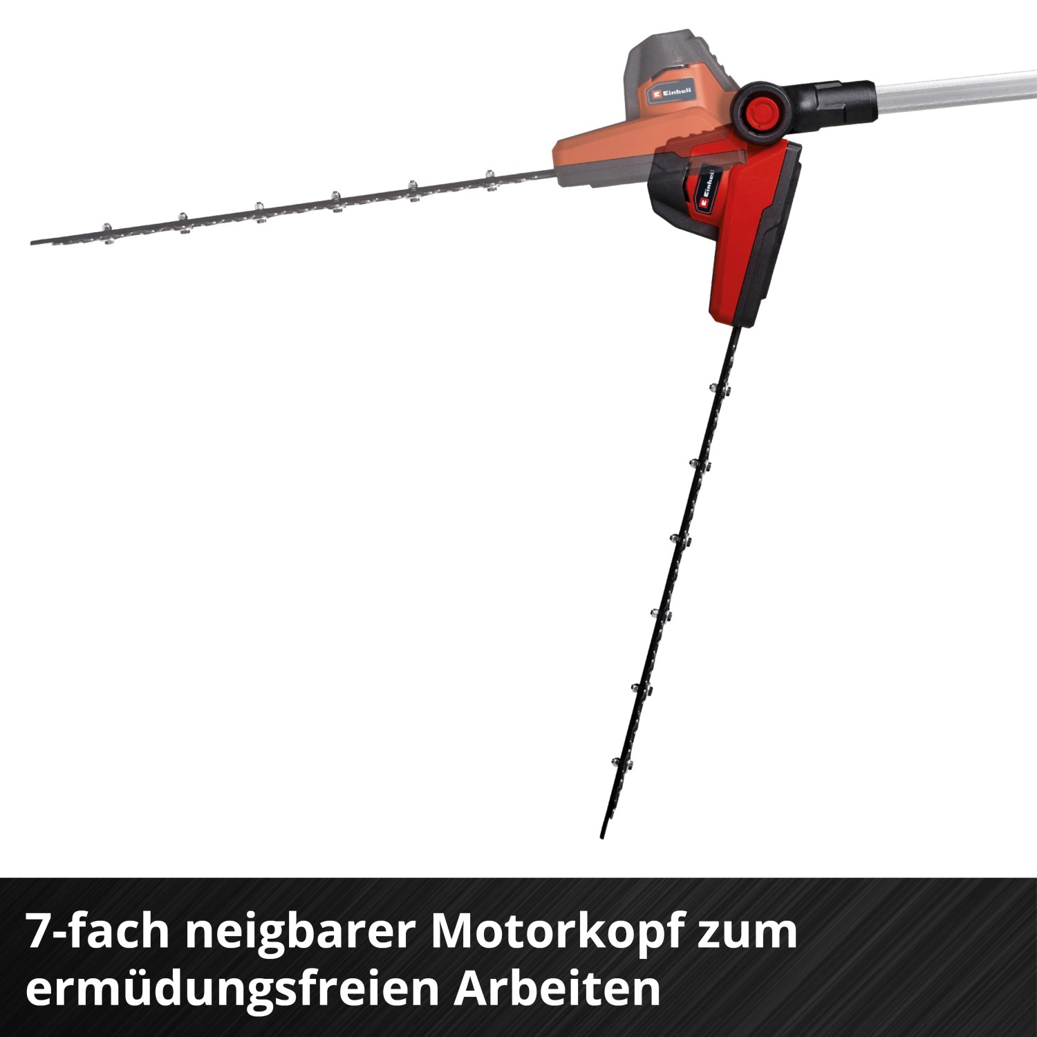Einhell Akku-Teleskop-Heckenschere GC-HH 18/45 Li T-Solo, mit verstellbarem Schneidkopf.