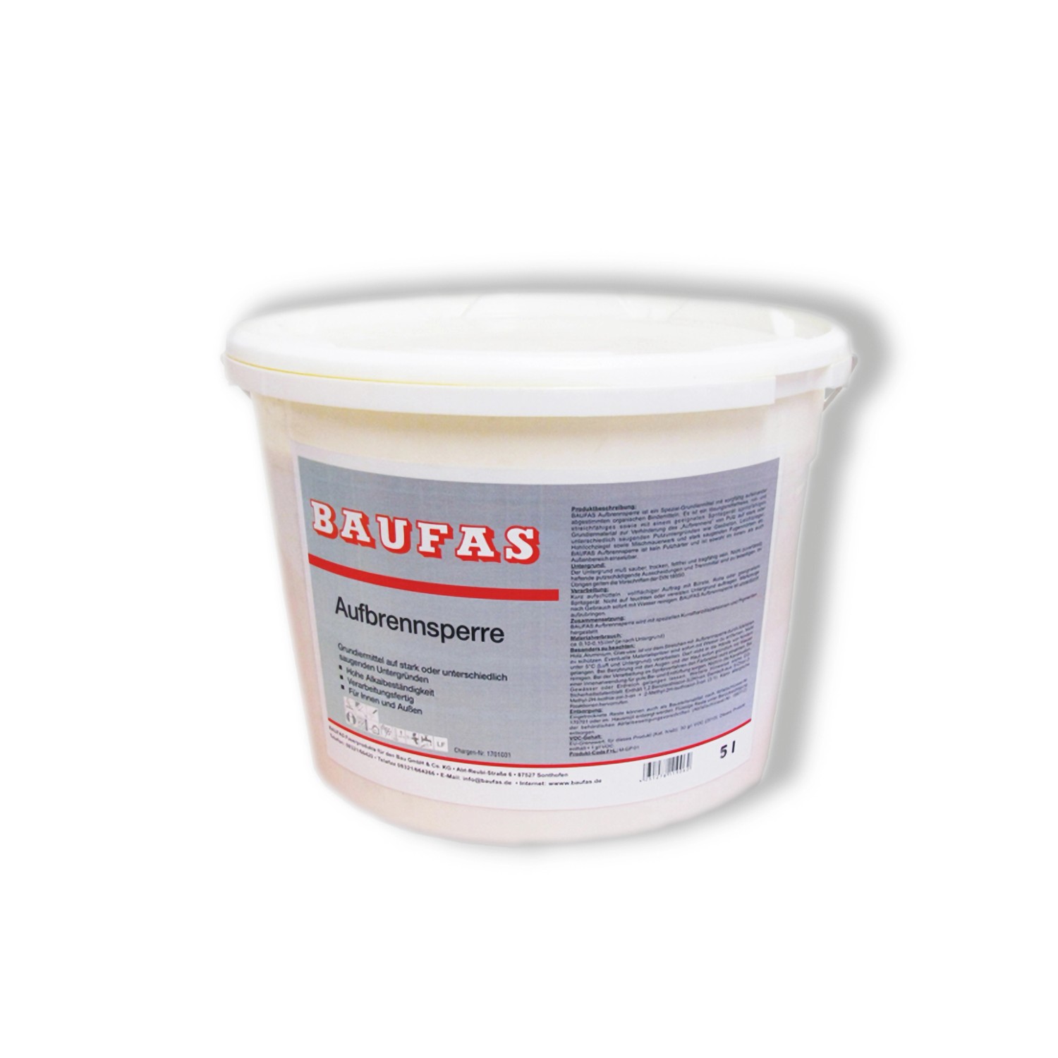Eimer Baufas Aufbrennsperre, verarbeitungsfertig, 5 Liter. Isoliergrund für Innen- und Außenbereich.