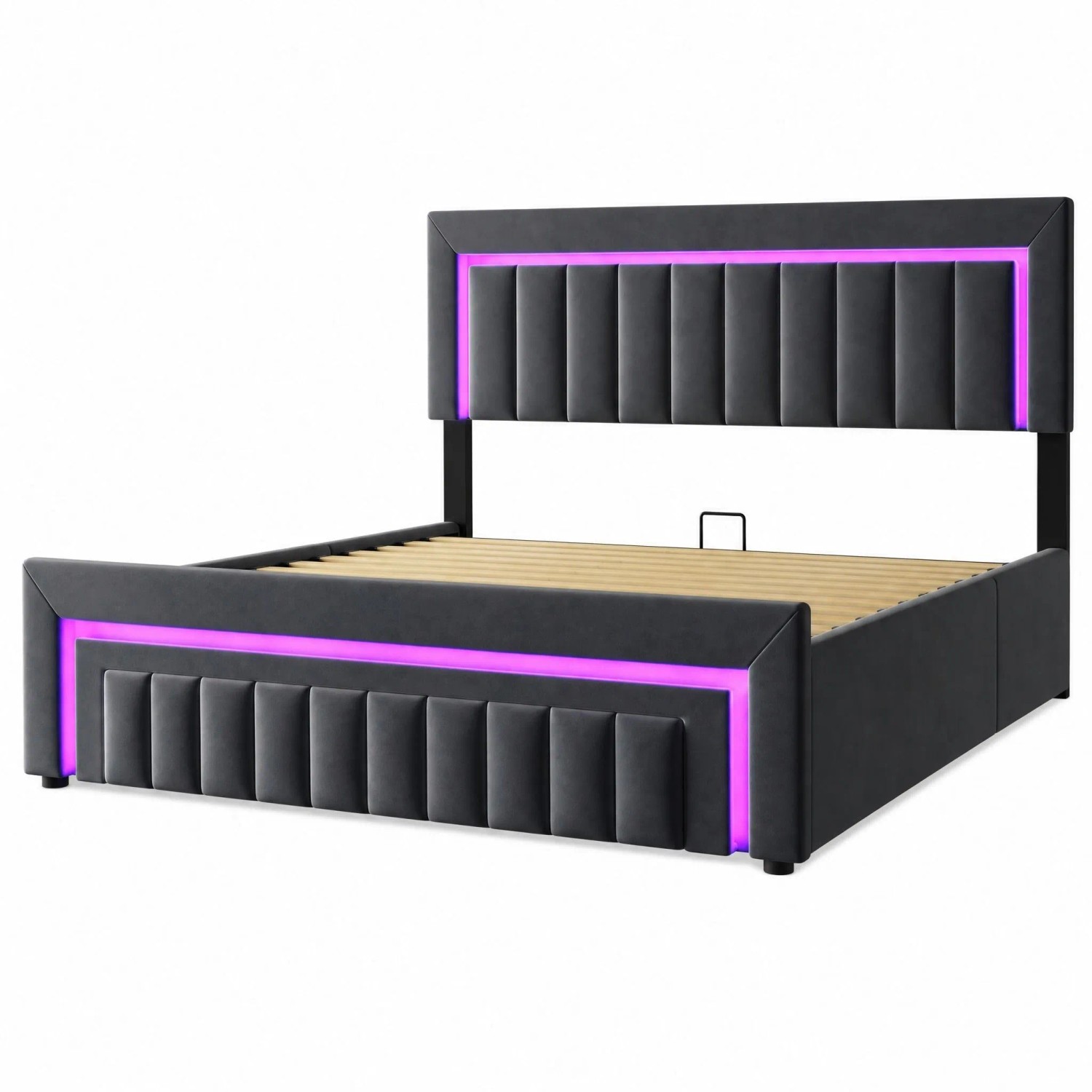 okwish Polsterbett mit LED Beleuchtung Schubladen Jugendzimmer 160x200cm Grau