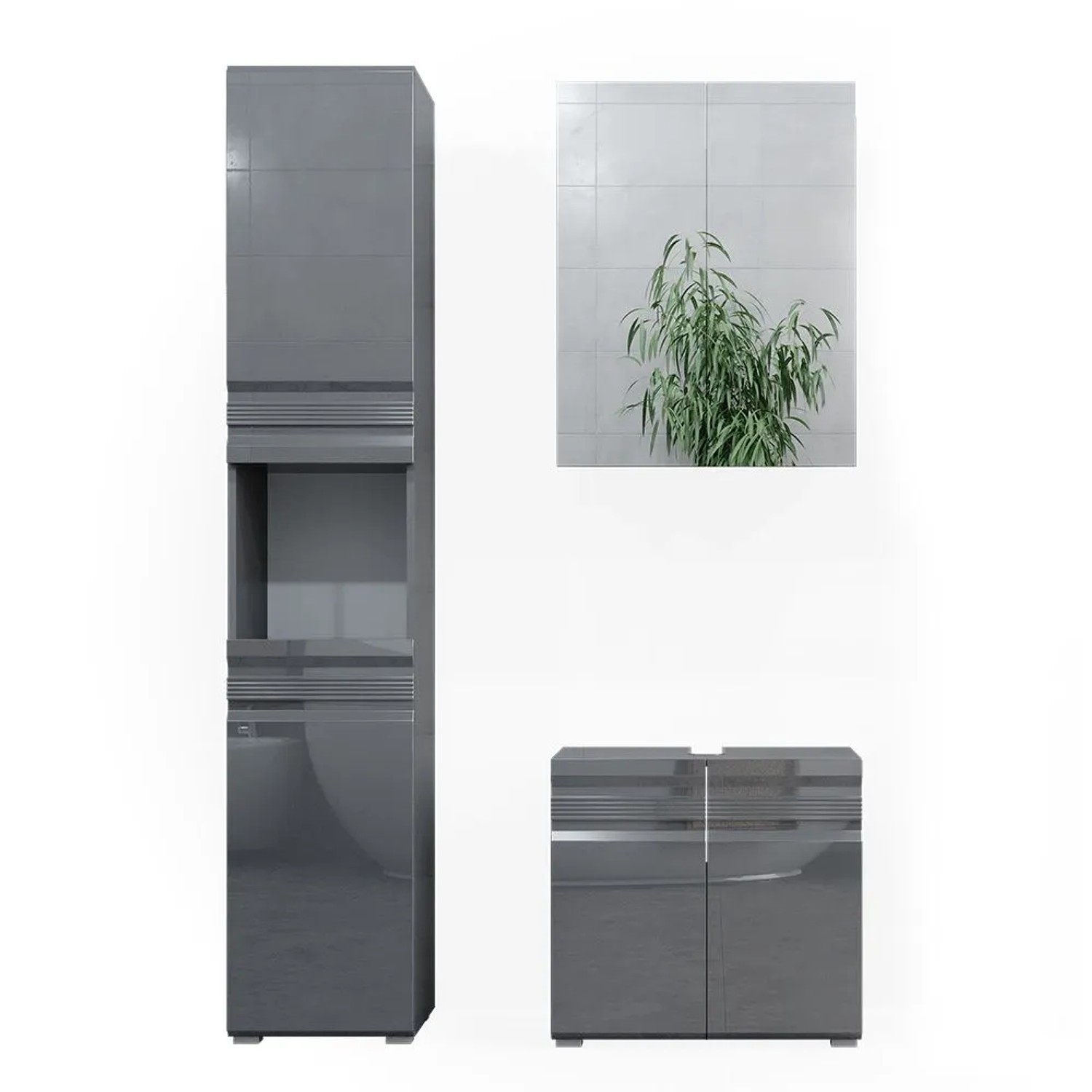 Vicco Badmöbel-Set Fredd Anthrazit Hochglanz 60 x 56 3-teilig