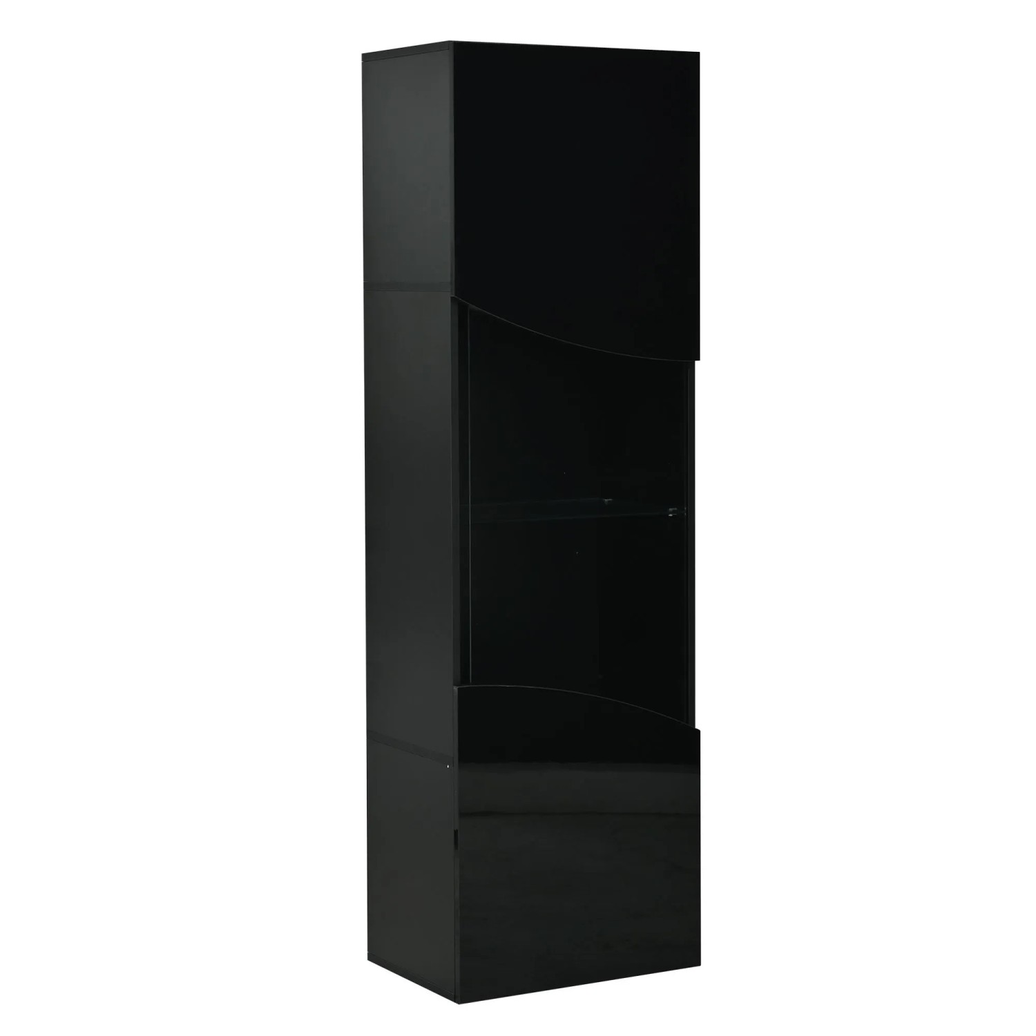 Merax Vitrinenschrank 35x50x165cm LED Wellenoptik Schwarz