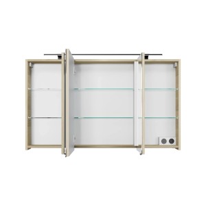 Pelipal Spiegelschrank Quantum 07, Polar Pinie quer, 120 cm, mit LED-Beleuchtung und Glasböden.