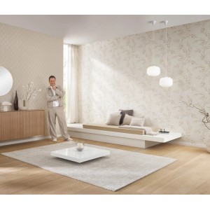 Beige Vliestapete Yamato mit Bambusmuster von Erismann, Fashion for Walls. Japandi-Stil im Wohnraum.