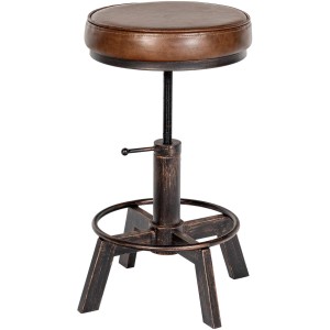 CLP Hocker Destin mit braunem Kunstledersitz und höhenverstellbarem Metallgestell in Bronze-Optik.