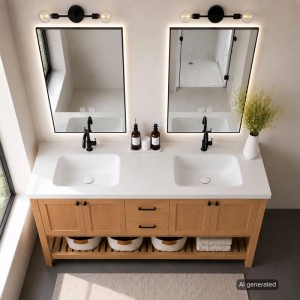 360Home Bodenstehendes Badmöbel Set Mit Waschbecken Waschtisch Und Unterschrank Für Badezimmer Gäste WC Und Waschraum 160 CM RW693160K
