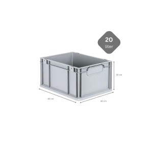Graue PROREGAL Eurobox 20L mit Scharnierdeckel, geschlossen, 30x40x22cm, ideal zur Aufbewahrung.