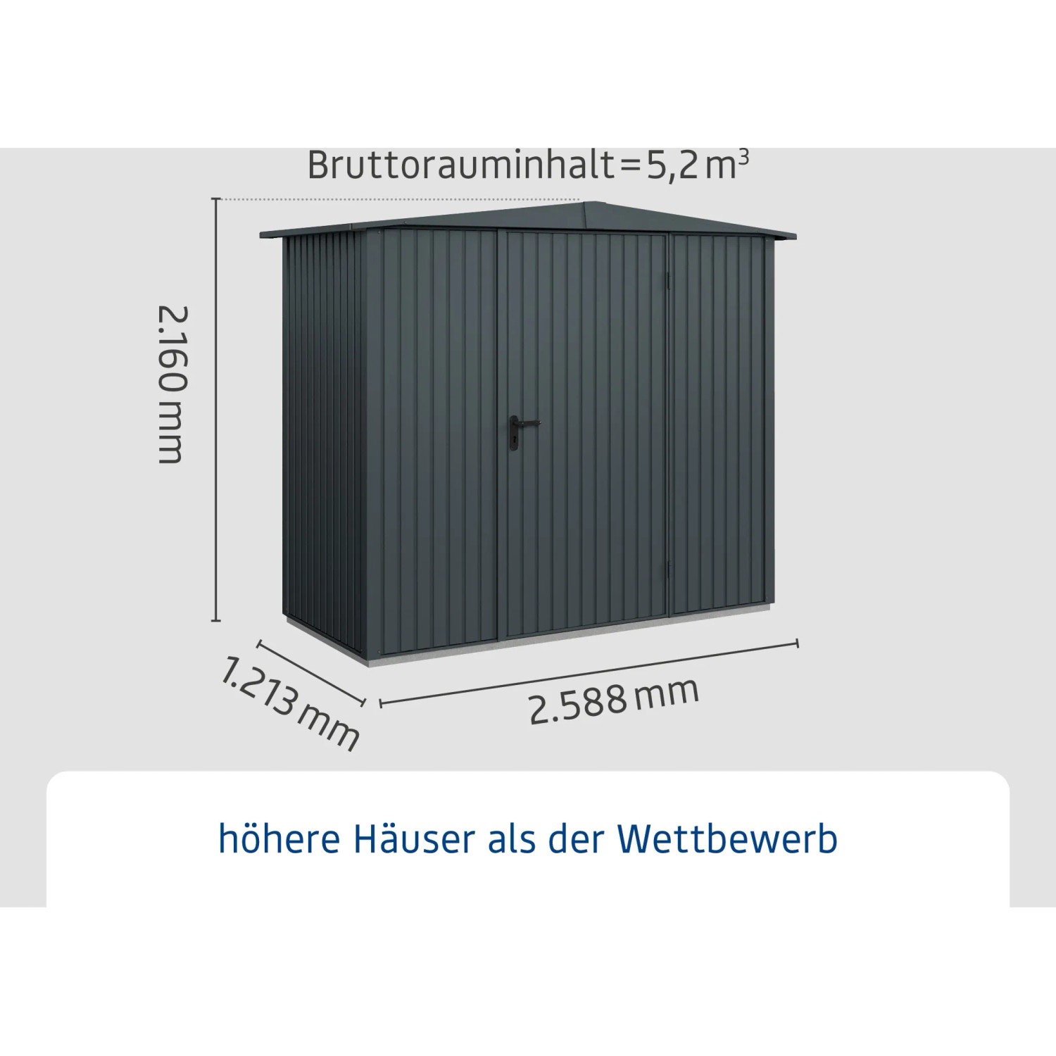 Ecostar Gerätehaus Trend, Satteldach, anthrazitgrau, mit Maßen. Ideal zur Gartenaufbewahrung.