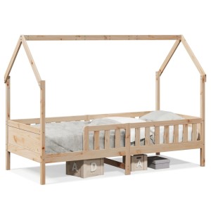vidaXL Hausbett, Kiefer massiv, 90x190 cm. Kinderbett im Haus-Design mit Lattenrost und Rausfallschutz.