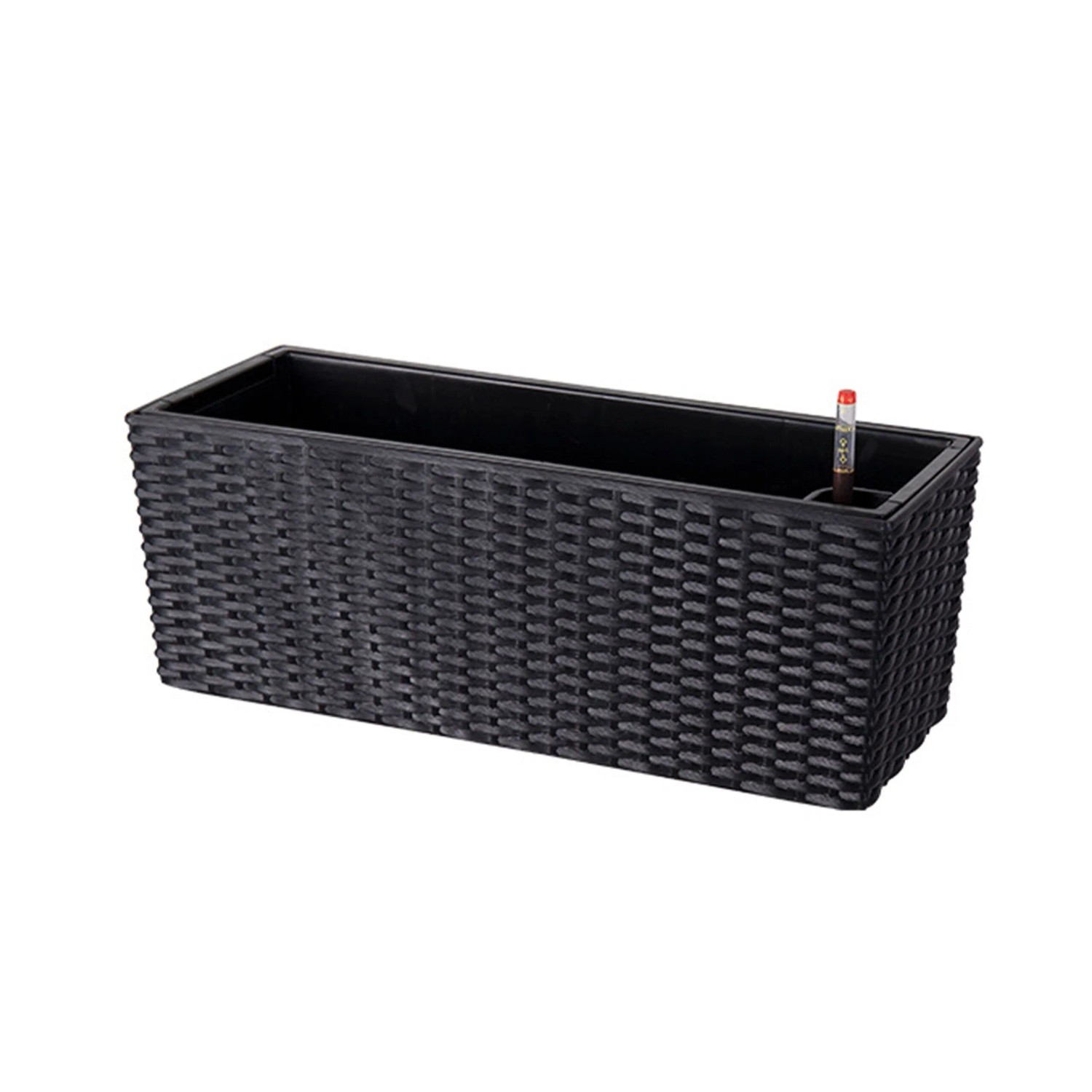Relaxdays Balkonkasten Polypropylen Metall Schwarz ohne Halterung mit Einsatz Füllstandsanzeige 19 cm x 50 cm x 19 cm