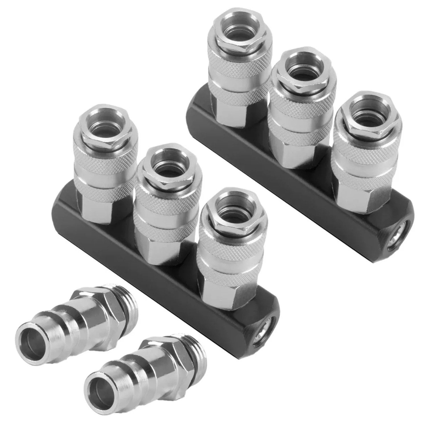 STAHLWERK 3-fach Druckluft-Verteiler bis 35 bar Schnellkupplung 1/4 Zoll 2er Set