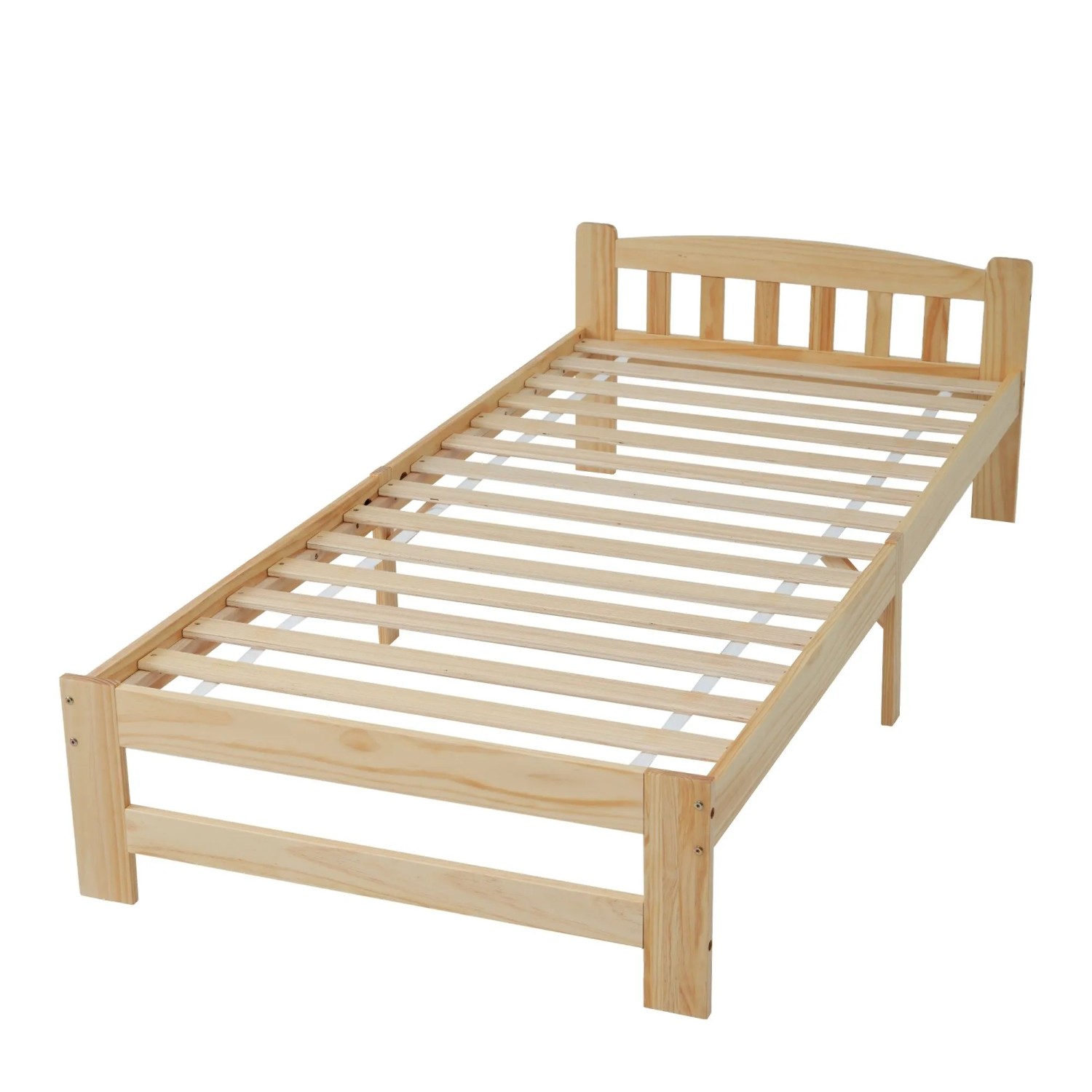 KOMHTOM Solide Massivholzbett Futonbett Einzelbett 90x200Cm Mit Kopfteil Und Lattenroste Jugendbett Erwachsenenbett Natur Ohne Matratze