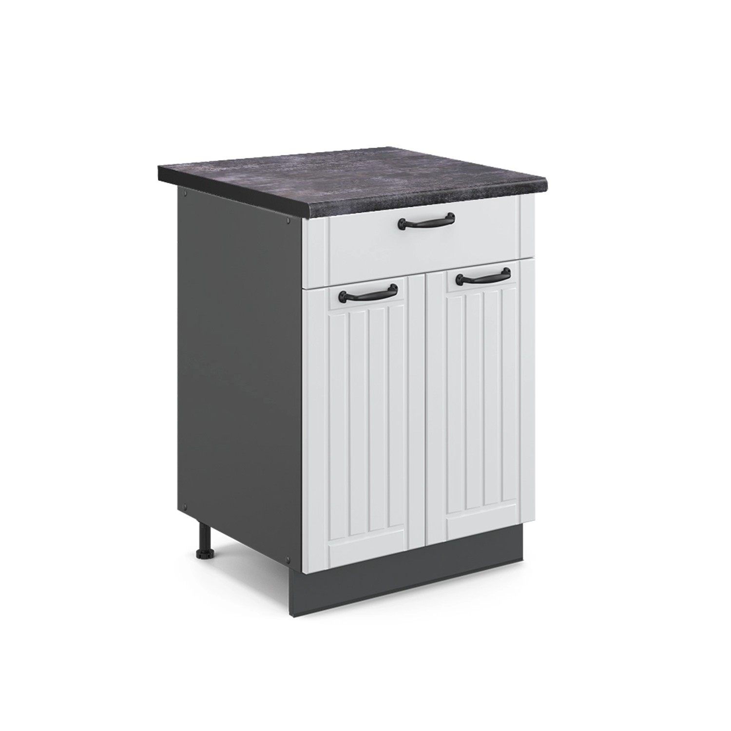 Vicco Küchenunterschrank Fame-Line Weiß Landhaus/Anthrazit 60 cm mit Schublade AP Anthrazit