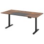 Elektrischer höhenverstellbarer Schreibtisch 140x70 cm in Rustikal Braun mit schwarzem Gestell und Bedienfeld.