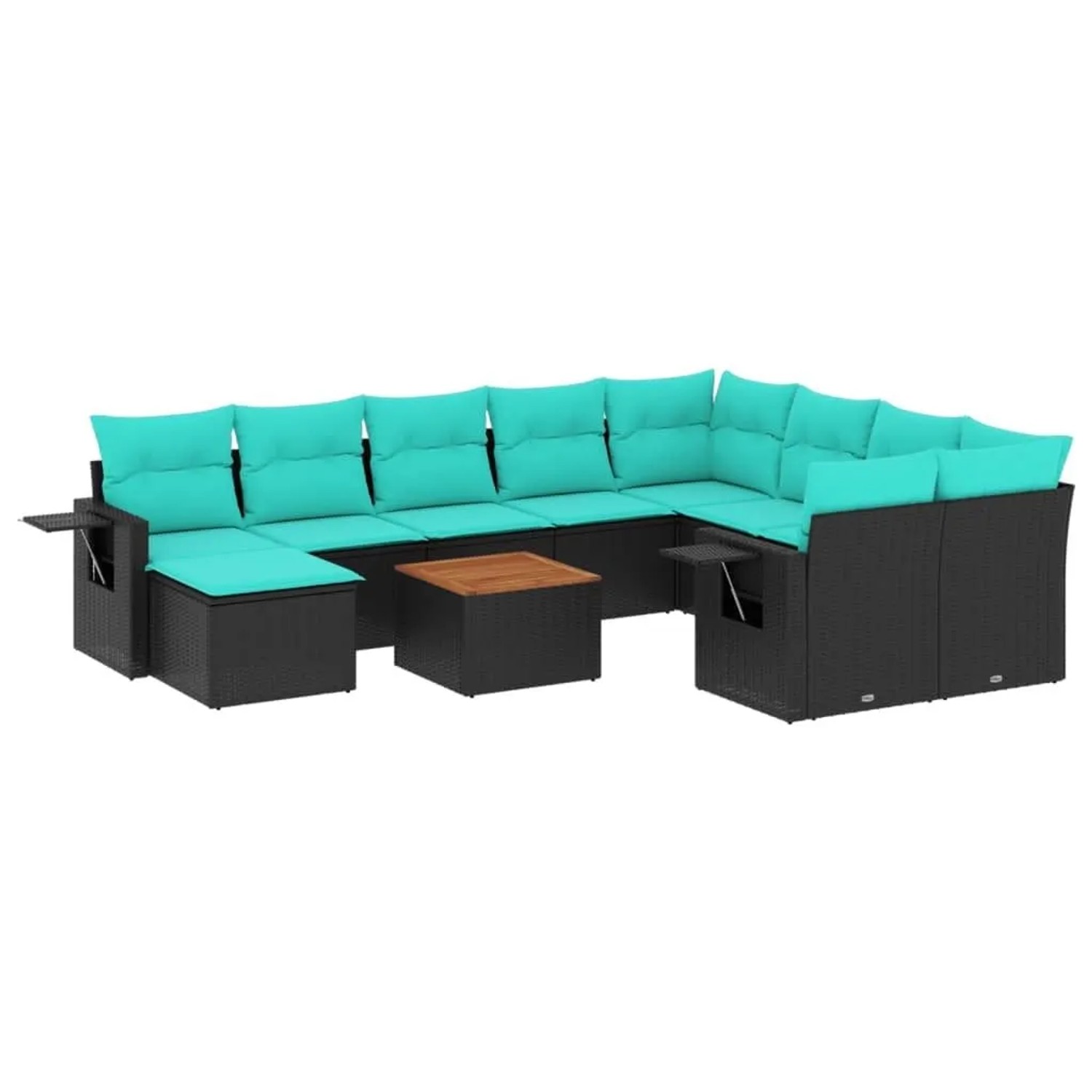 vidaXL 11-Tlg Gartensofa-Set mit Kissen Schwarzes Polyrattan 3224853
