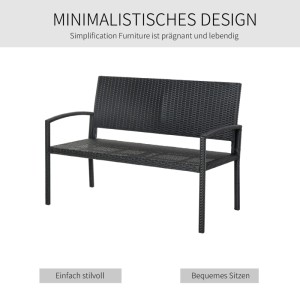 Dunkelgraue Outsunny Gartenbank in Rattanoptik mit Stahlrahmen. Robuste Polyrattan Sitzbank für den Außenbereich.