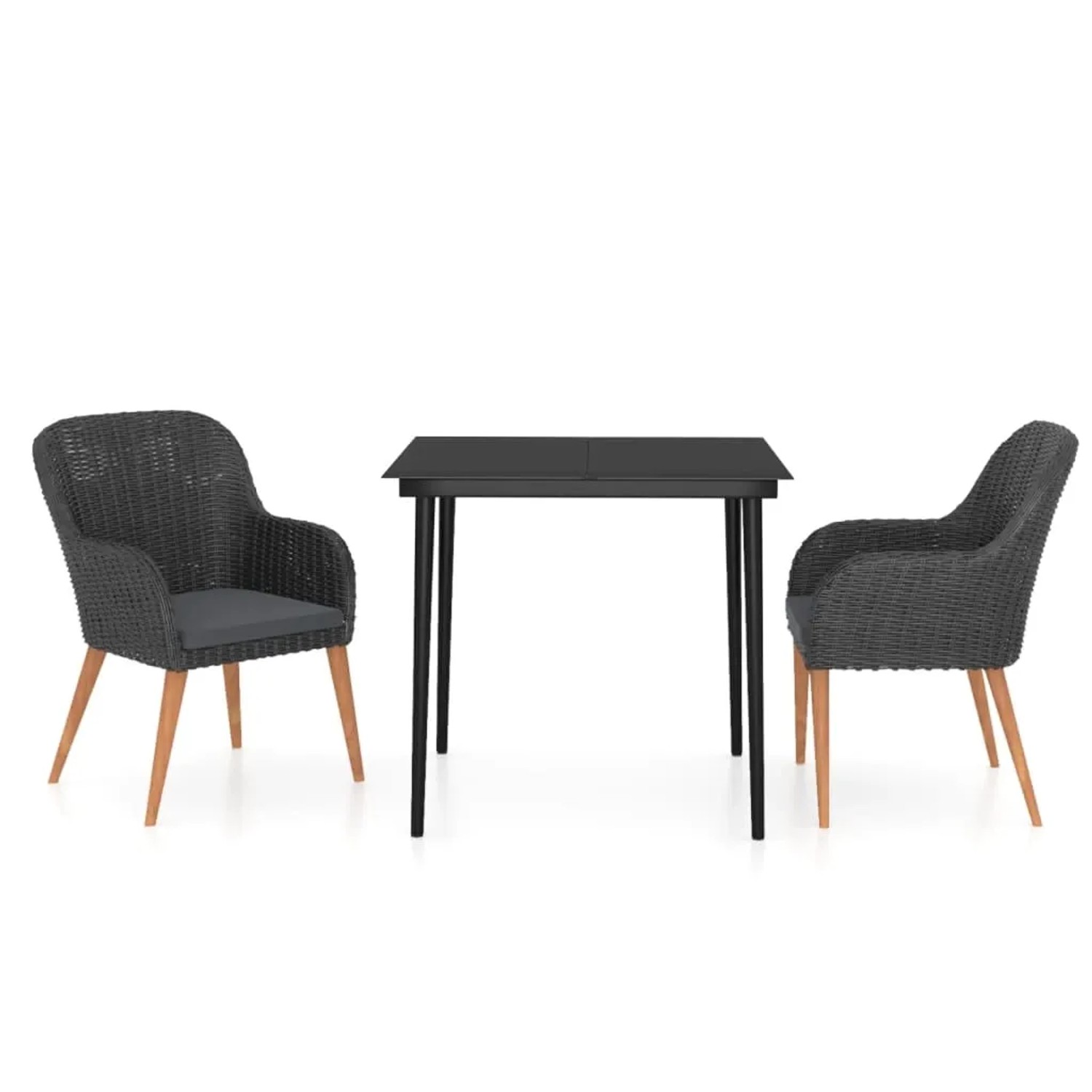 vidaXL 3-Tlg Garten-Essgruppe mit Kissen Schwarz 3099517