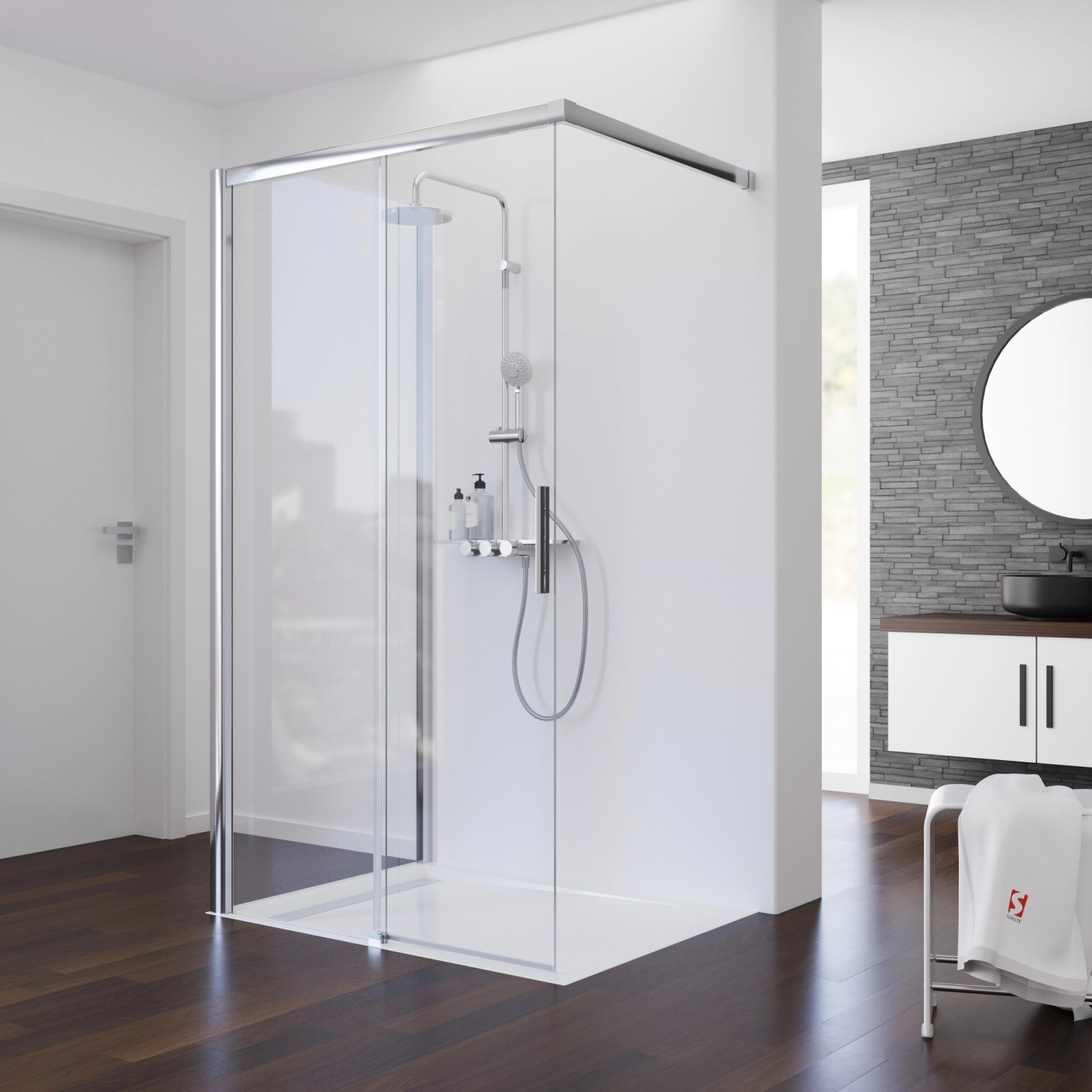 Schulte Schiebetür Walk In mit Wand Chrom-Optik 140 x 90 x 200 cm DIN Links günstig online kaufen