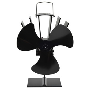 Schwarzer, wärmebetriebener Ofenventilator mit 3 Blättern aus Metall für Kamine & Öfen.