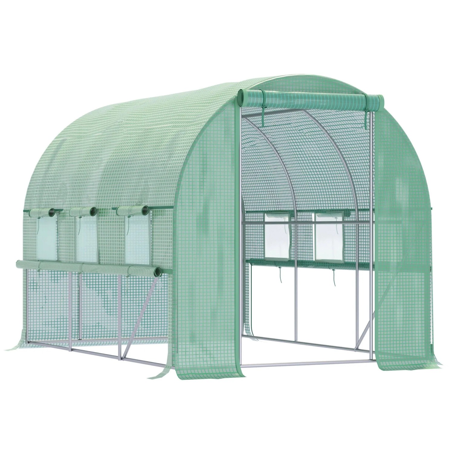 Furnicato Foliengewächshaus 295x2x2m Mit 6 Fenstern Reißverschlusstür Grün
