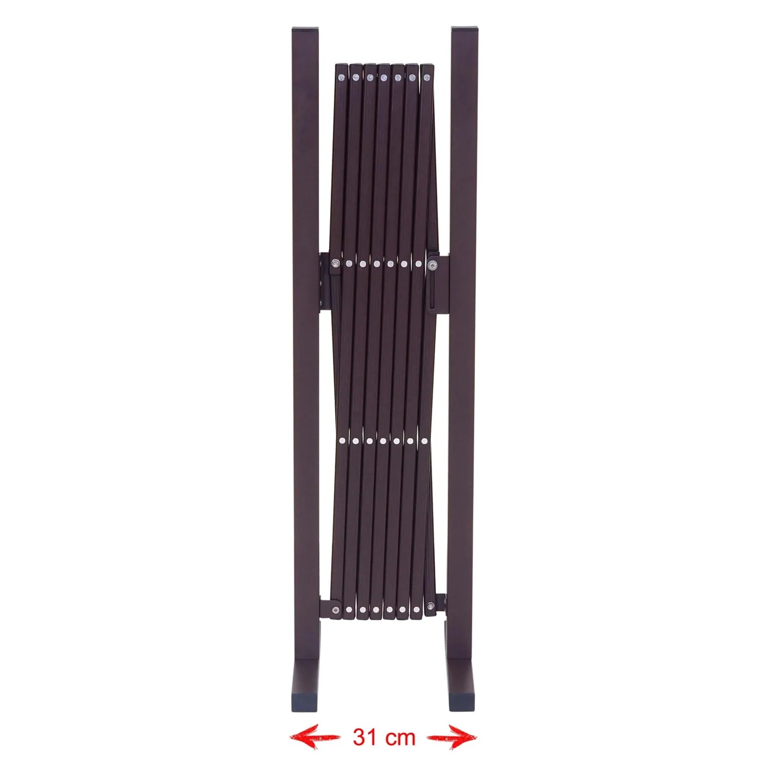 Zusammengeklapptes, braunes MCW Absperrgitter, 103x31-261cm, für Garten und Innenbereich.