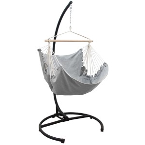 AMANKA XL Hängesessel mit Gestell, lila-grau, ideal zum Entspannen im Garten oder auf der Terrasse.