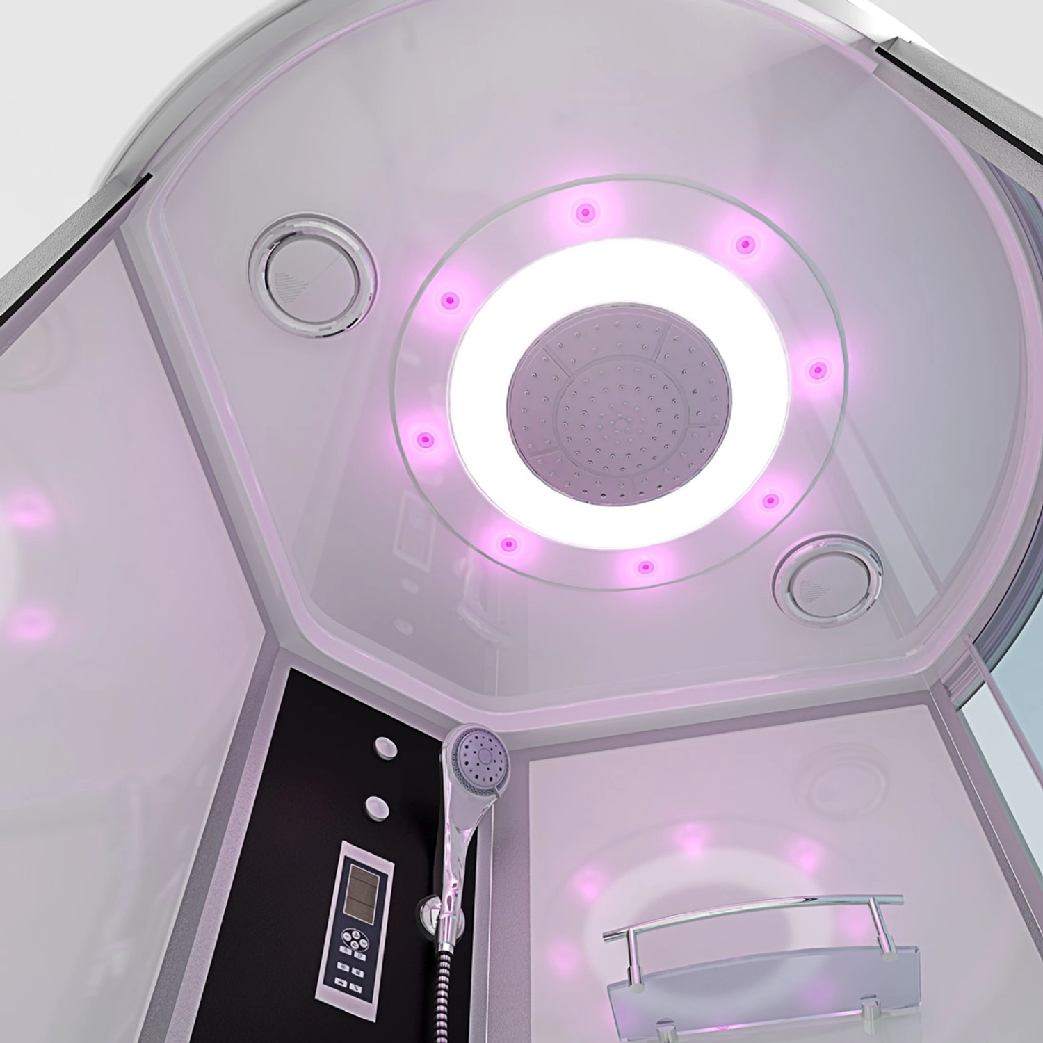 AcquaVapore Duschtempel 170x100 mit Regendusche und Handbrause, Innenansicht.