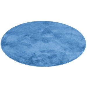 Blauer, runder Pergamon Hochflor Teppich Melia Super Soft, 160x160cm.