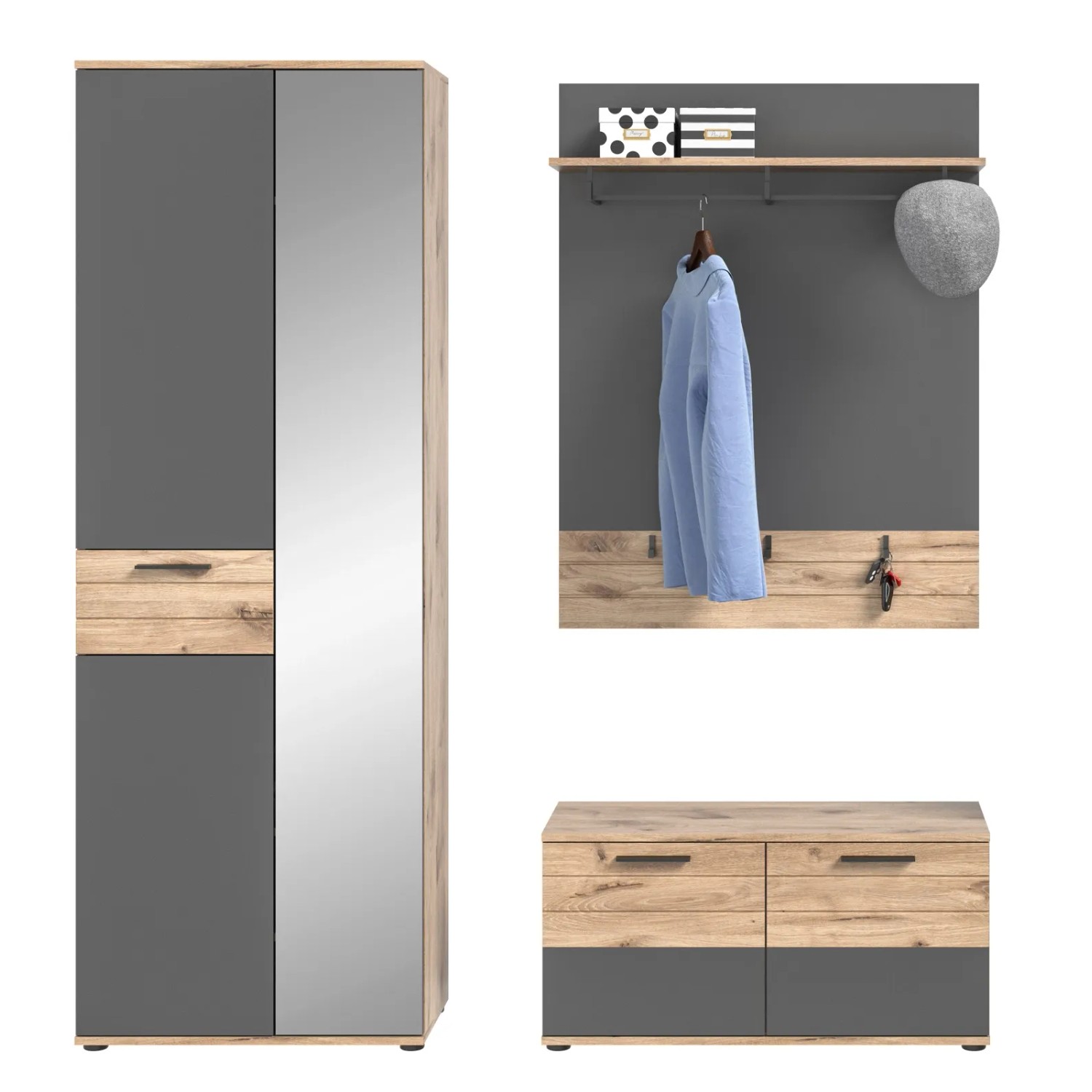 Inn.Furn Garderoben-Set Eiche Grau 3-teilig 175 cm mit Soft-Close Tomaso_9