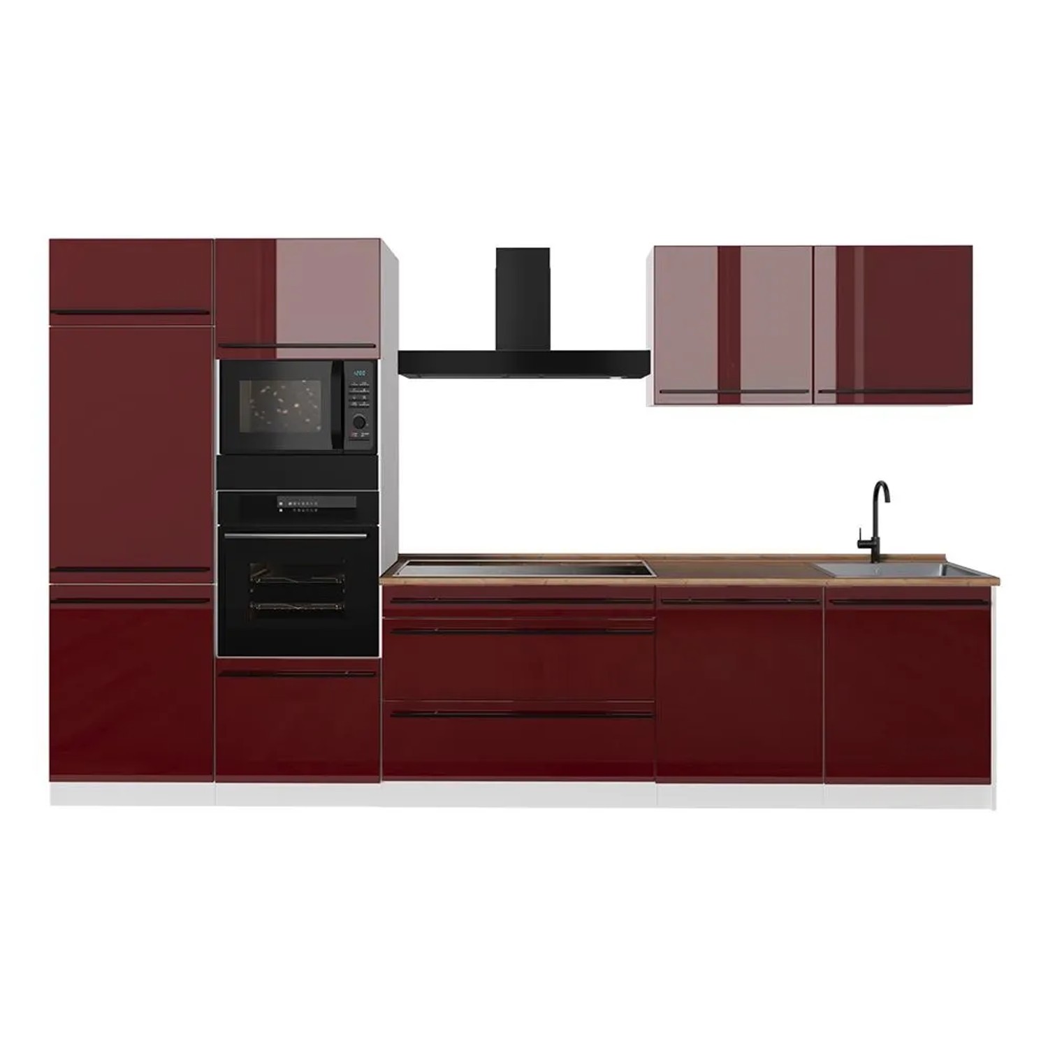 Vicco Küchenzeile R-Line Rot Hochglanz/Weiß 340 x 207 Arbeitsplatte Goldkraft Eiche Art Nr 66586