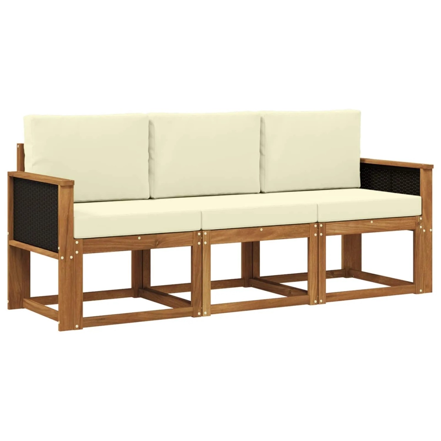 vidaXL Outdoor-Sofagarnitur mit Kissen 3 Stk Natur und Creme 3384941