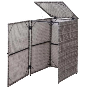 Proregal Mülltonnenverkleidung HxBxT 110x65x66 cm Poly-Rattan 120L Grau Mülltonnenbox Mülltonnenabdeckung