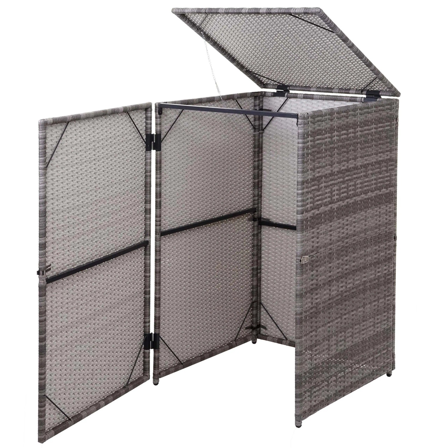 Proregal Mülltonnenverkleidung HxBxT 110x65x66 cm Poly-Rattan 120L Grau Mül günstig online kaufen