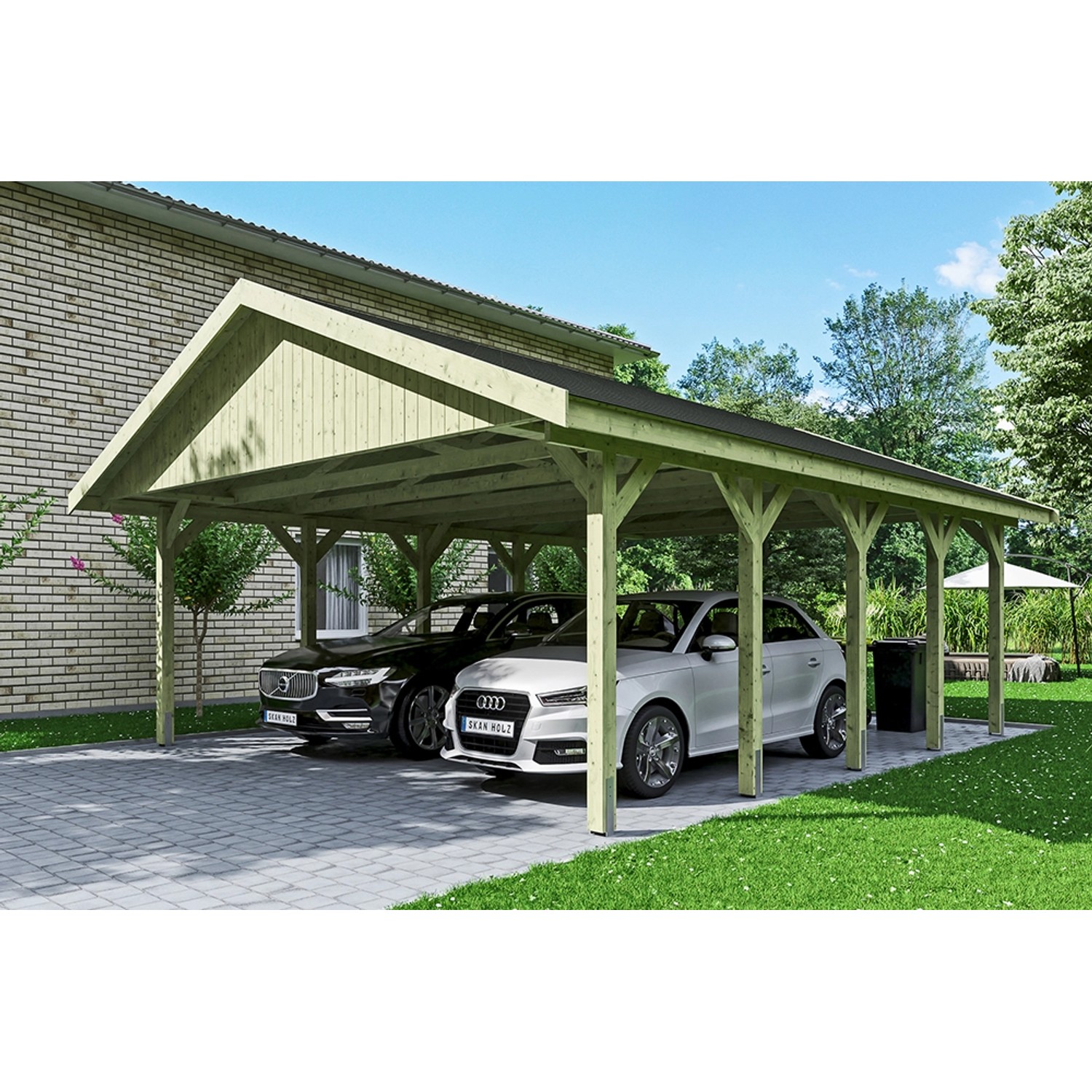 Satteldach-Carport Wallgau 620 x 750 cm schwarze Schindeln