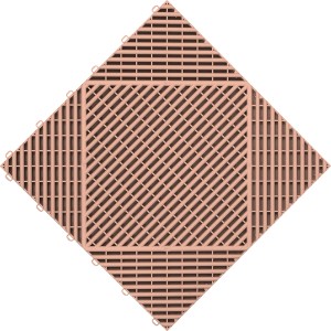 Terracottafarbene Florco Kunststoff-Klickfliese classic 40x40 cm mit offenem Gittermuster.