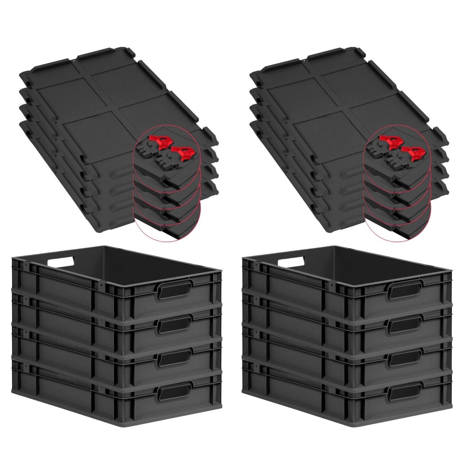 PROREGAL SuperSparSet 8x Eurobox Nextgen Grip Mit Scharnierdeckel Und Roten günstig online kaufen