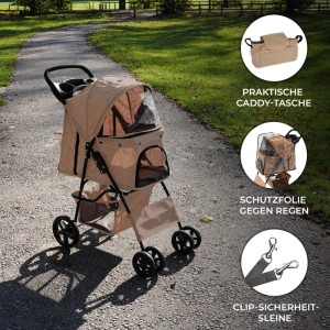Beiger Monstershop Haustierwagen mit Regenhaube und Tasche für Hundetransport, Outdoor.