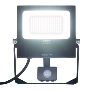 Schwarzer LED's Work Außenstrahler mit Sensor, 50W, 8000 Lumen, 4000K, IP65.